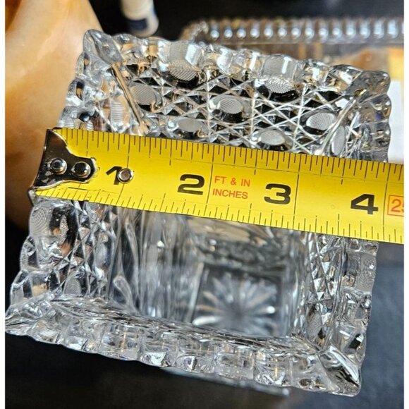 Vintage Vase Crystal Cut Glass Etched Flower & Starburst Rectangular 10 Inches - Picture 15 of 15